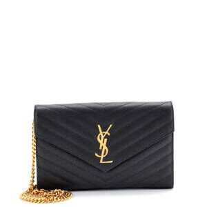 Saint Laurent Medium Classic Monogram Wallet on Chain Matelasse Chevron Leather
